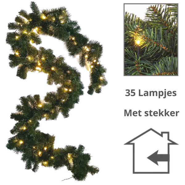 Kerstguirlande met verlichting 2,7 meter – 35 lampjes voor sfeer