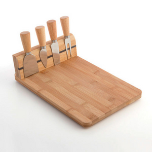Bamboe kaasplank met messen – stijlvol 4-delig serveersetje van natuurlijk bamboe met handige messenhouder en antislipvoetjes