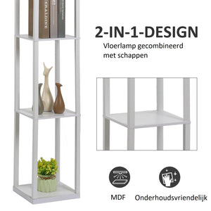 Multifunctionele witte vloerlamp met planken – 160 cm hoog, modern ontwerp met vier opbergniveaus van MDF materiaal