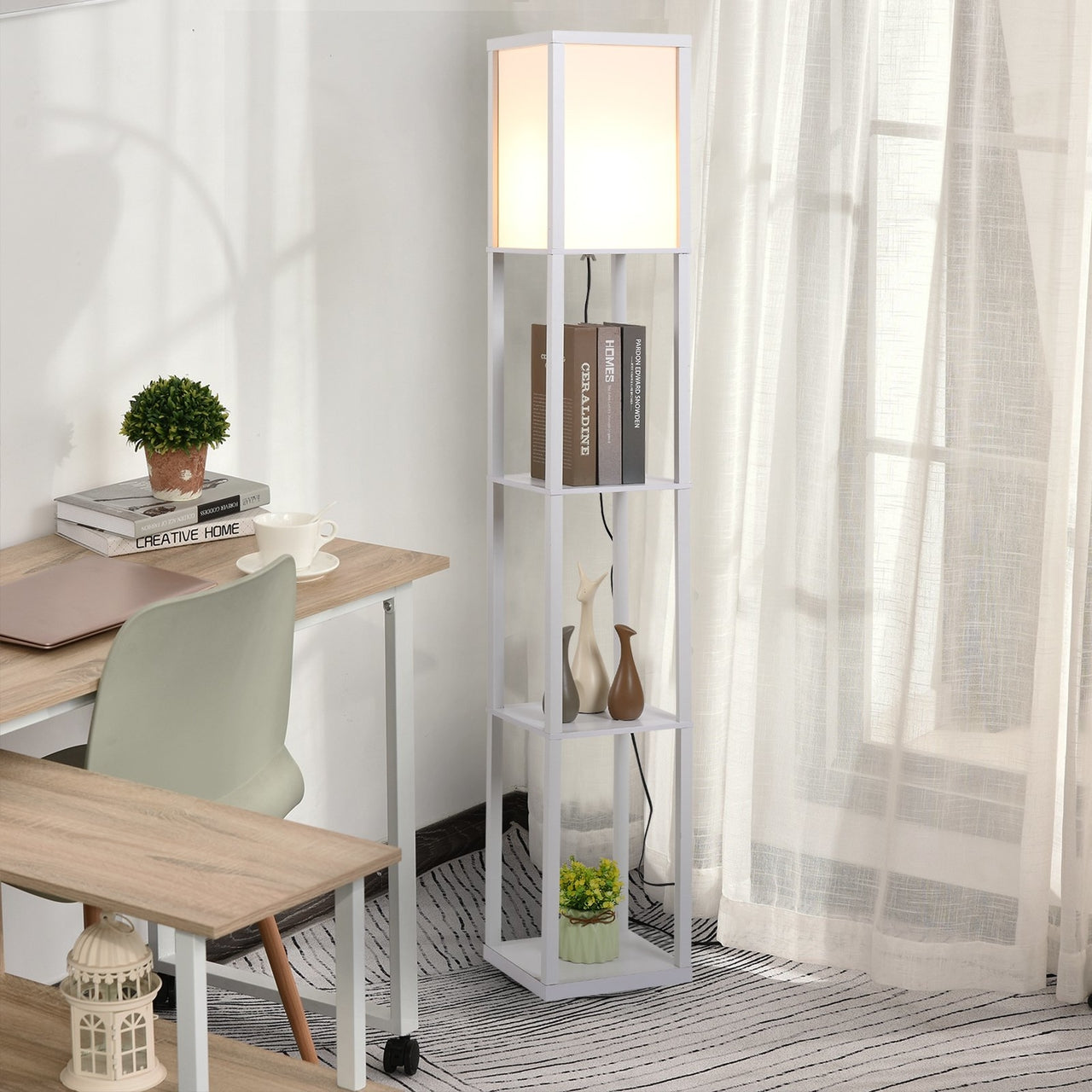 Multifunctionele witte vloerlamp met planken – 160 cm hoog