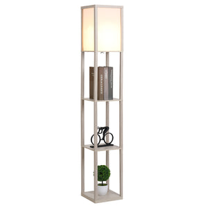 Moderne vloerlamp met opbergruimte 160 cm wit/eiken met drie schappen voor boeken en decoratie in strak design