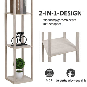 Moderne vloerlamp met opbergruimte 160 cm wit/eiken met schappen voor extra opbergruimte en decoratie in huis