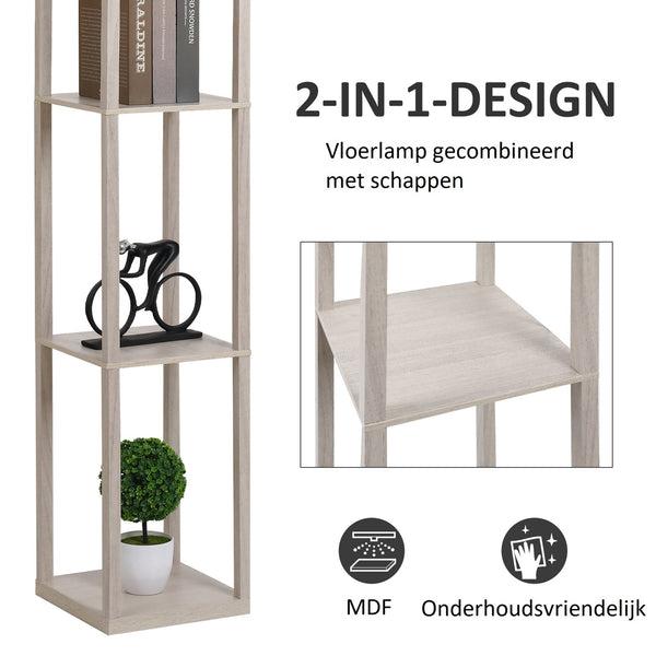 Moderne vloerlamp met opbergruimte 160 cm wit/eiken