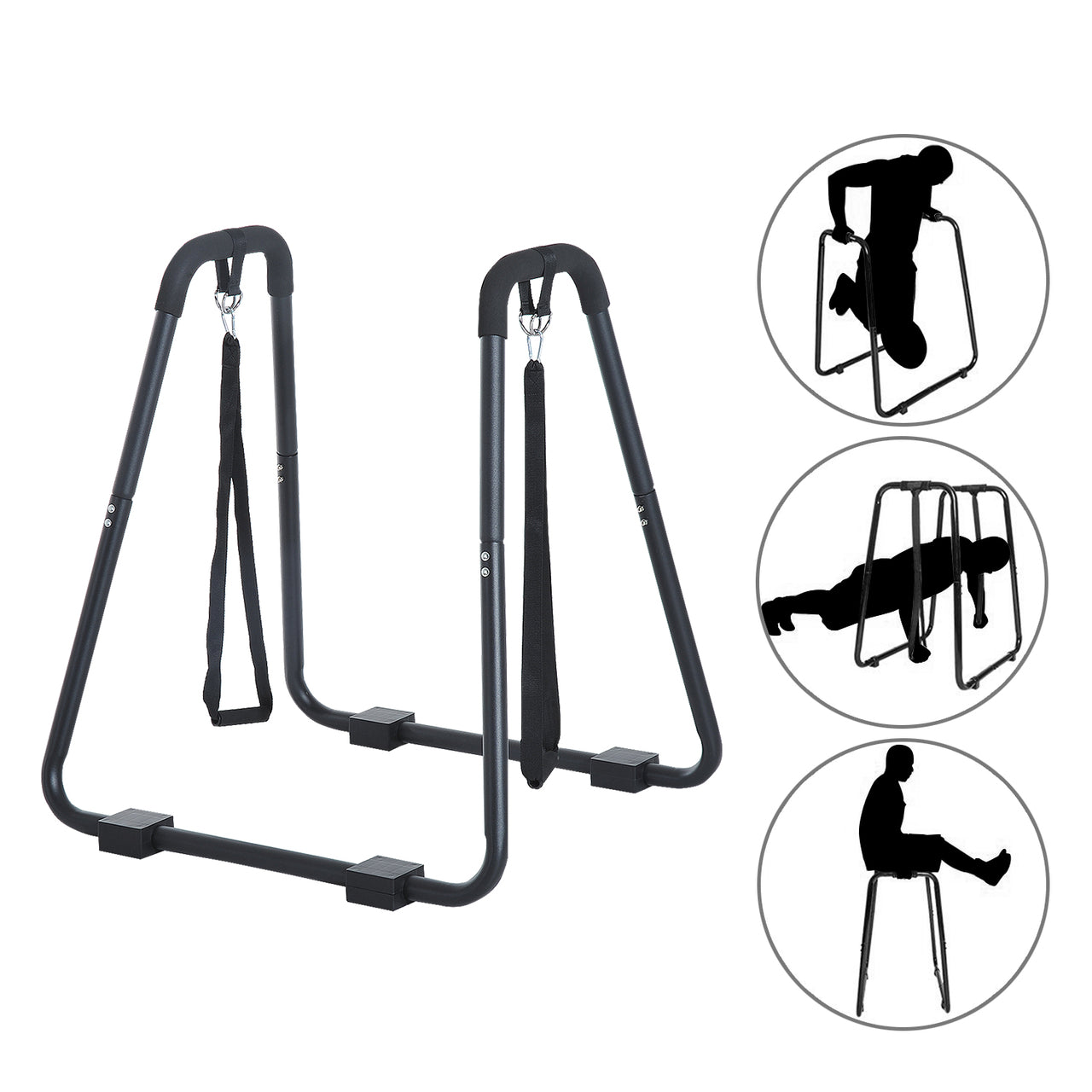 Dip Station met Knee Raise – Zwart Staal, 96,5 cm Hoog