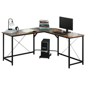Hoekbureau schrijftafel computer bureau zwart – 150×150×55 cm met stevig metalen frame en ruime houten werkblad in L-vorm