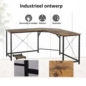 Hoekbureau schrijftafel computer bureau zwart – 150×150×55 cm met industrieel ontwerp, robuust frame en duurzaam houtblad