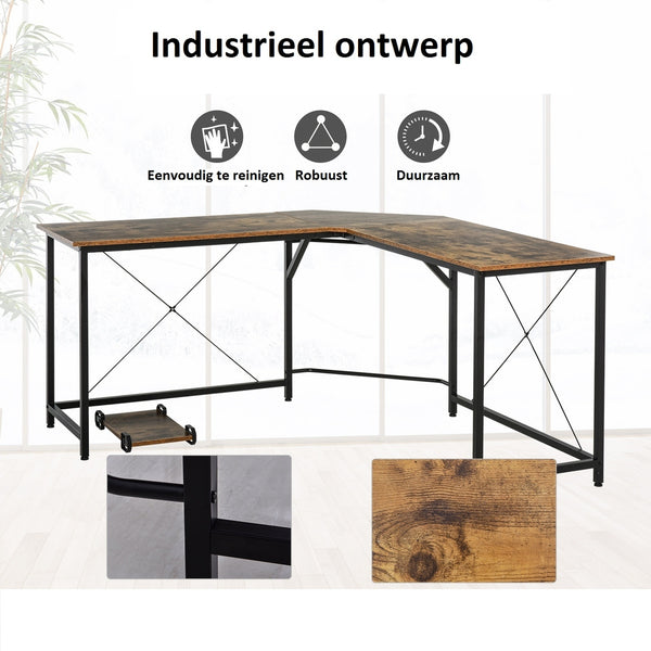Hoekbureau schrijftafel computer bureau zwart – 150×150×55 cm