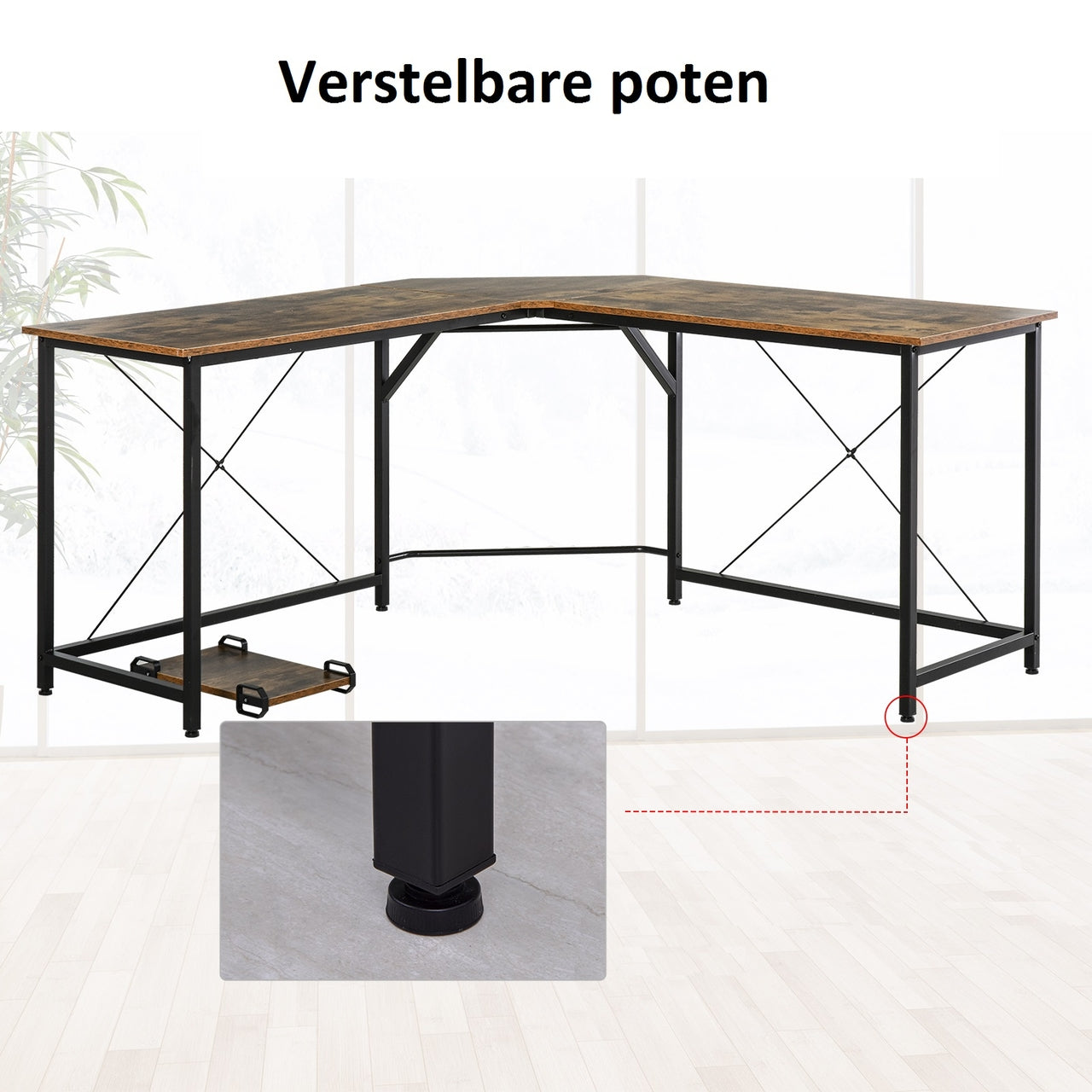 Hoekbureau schrijftafel computer bureau zwart – 150×150×55 cm