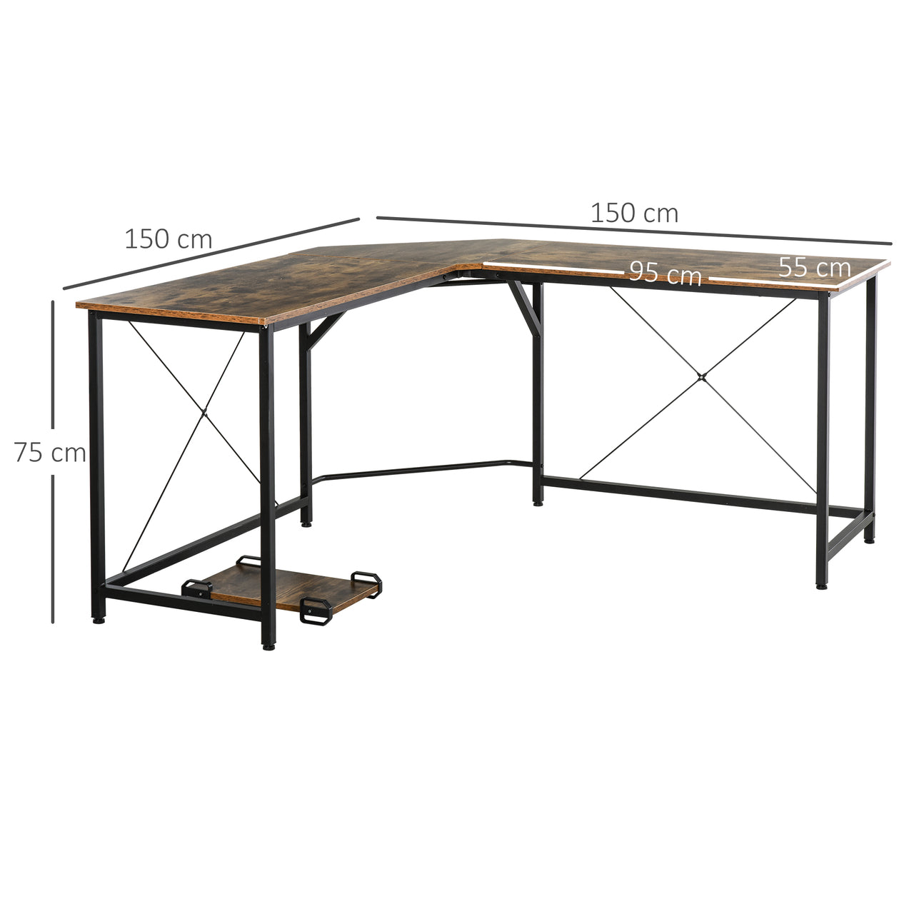 Hoekbureau schrijftafel computer bureau zwart – 150×150×55 cm