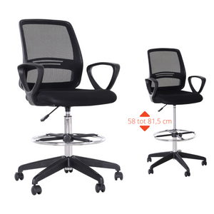 Ergonomische bureaustoel zwart – mesh rug en verstelbare voetensteun met comfortabele armleuningen en zwenkwieltjes