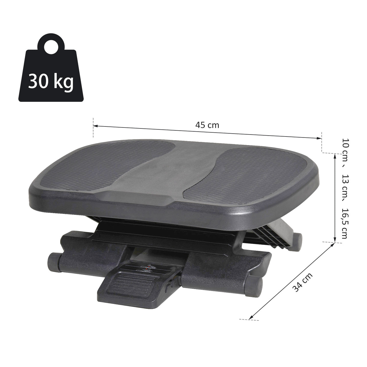 Ergonomische voetensteun met massageoppervlak en verstelbare hoek (0–30°)