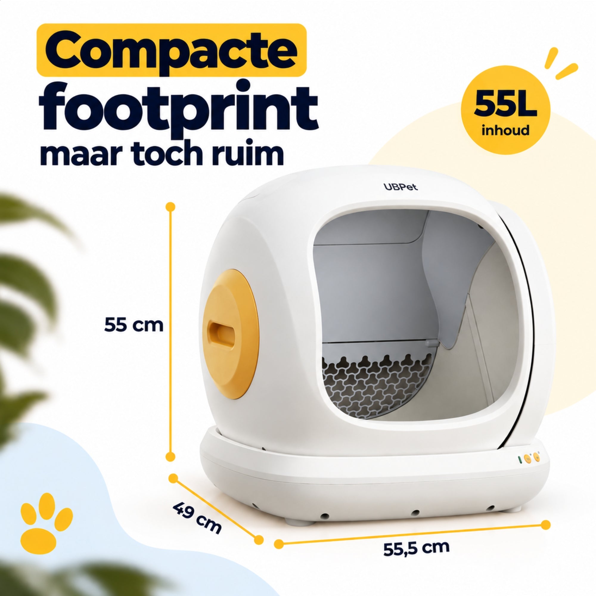UBPet C20 automatische kattenbak – met app-bediening en dubbele geurverwijdering, compact en ruim met 55 liter inhoud