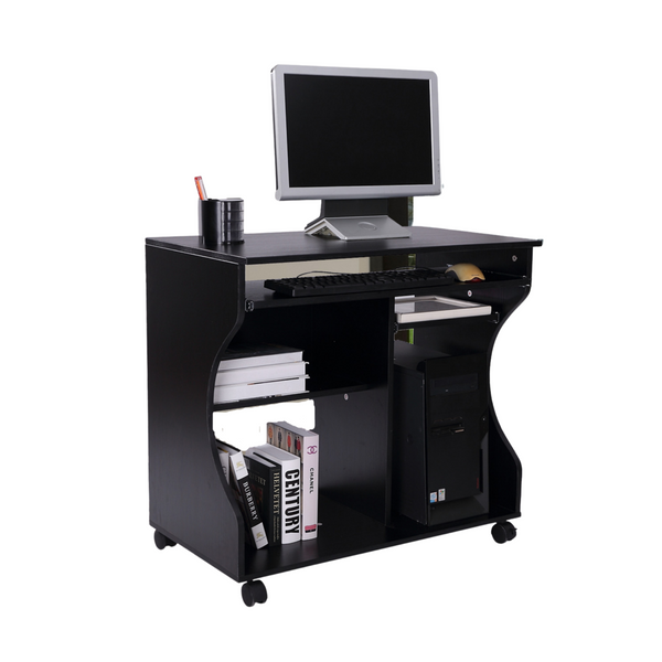 Compact bureau schrijftafel computerbureau verrijdbaar zwart 80 cm