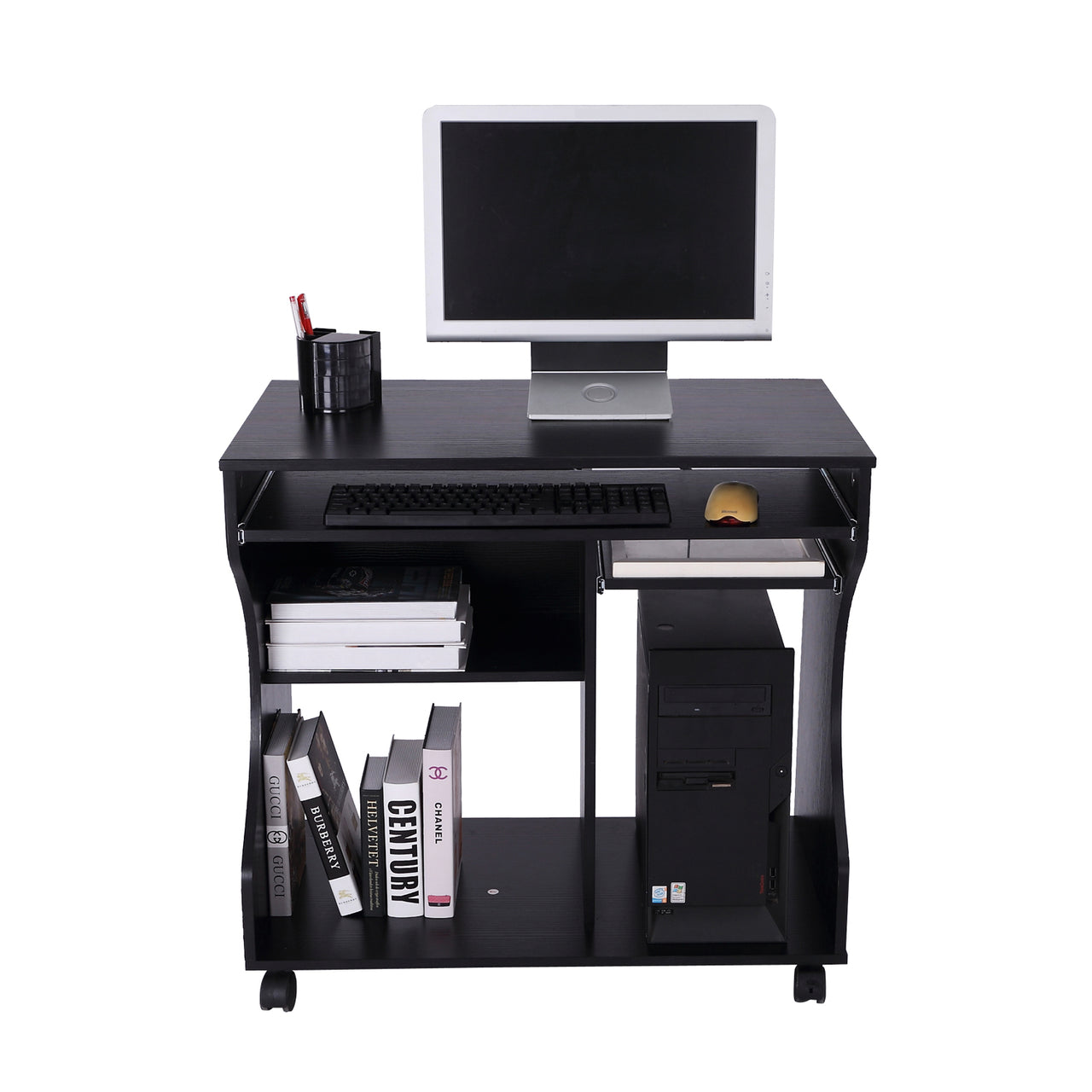 Compact bureau schrijftafel computerbureau verrijdbaar zwart 80 cm