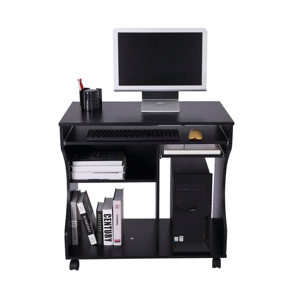 Compact bureau schrijftafel computerbureau verrijdbaar zwart 80 cm