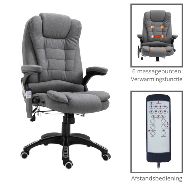 Ergonomische grijze bureaustoel met 6-punts massage en kantelfunctie