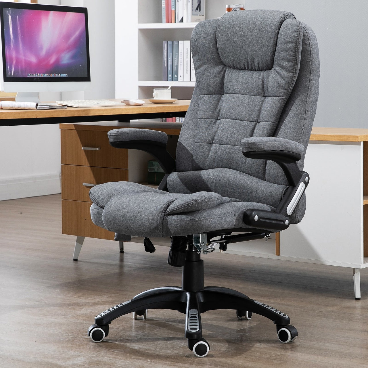 Ergonomische grijze bureaustoel met 6-punts massage en kantelfunctie