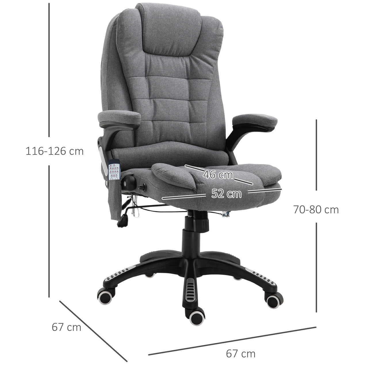 Ergonomische grijze bureaustoel met 6-punts massage en kantelfunctie