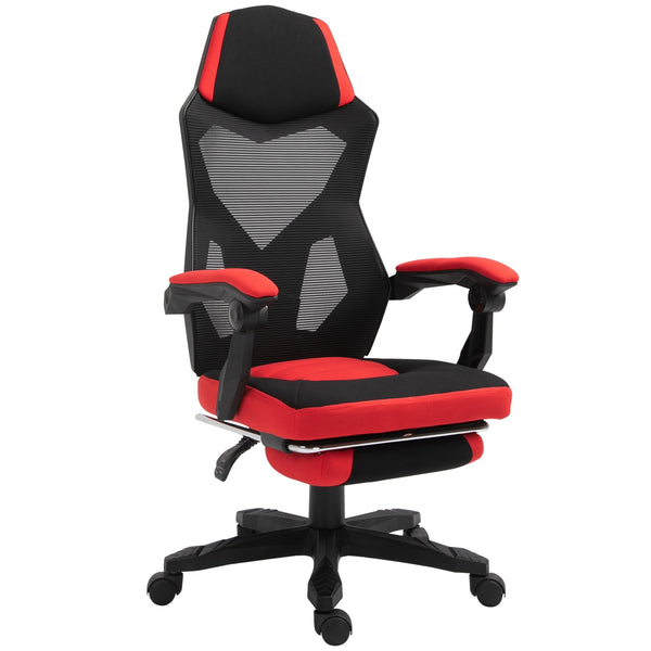 Ergonomische gamestoel zwart-rood met voetensteun en verstelbare rugleuning