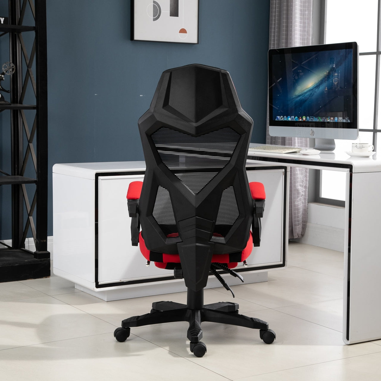 Ergonomische gamestoel zwart-rood met voetensteun en verstelbare rugleuning