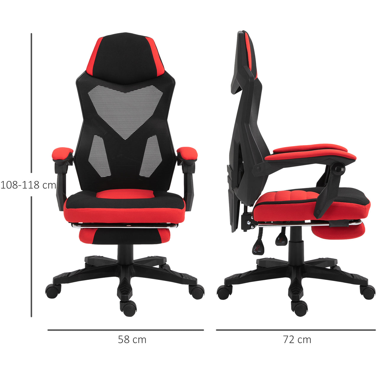 Ergonomische gamestoel zwart-rood met voetensteun en verstelbare rugleuning