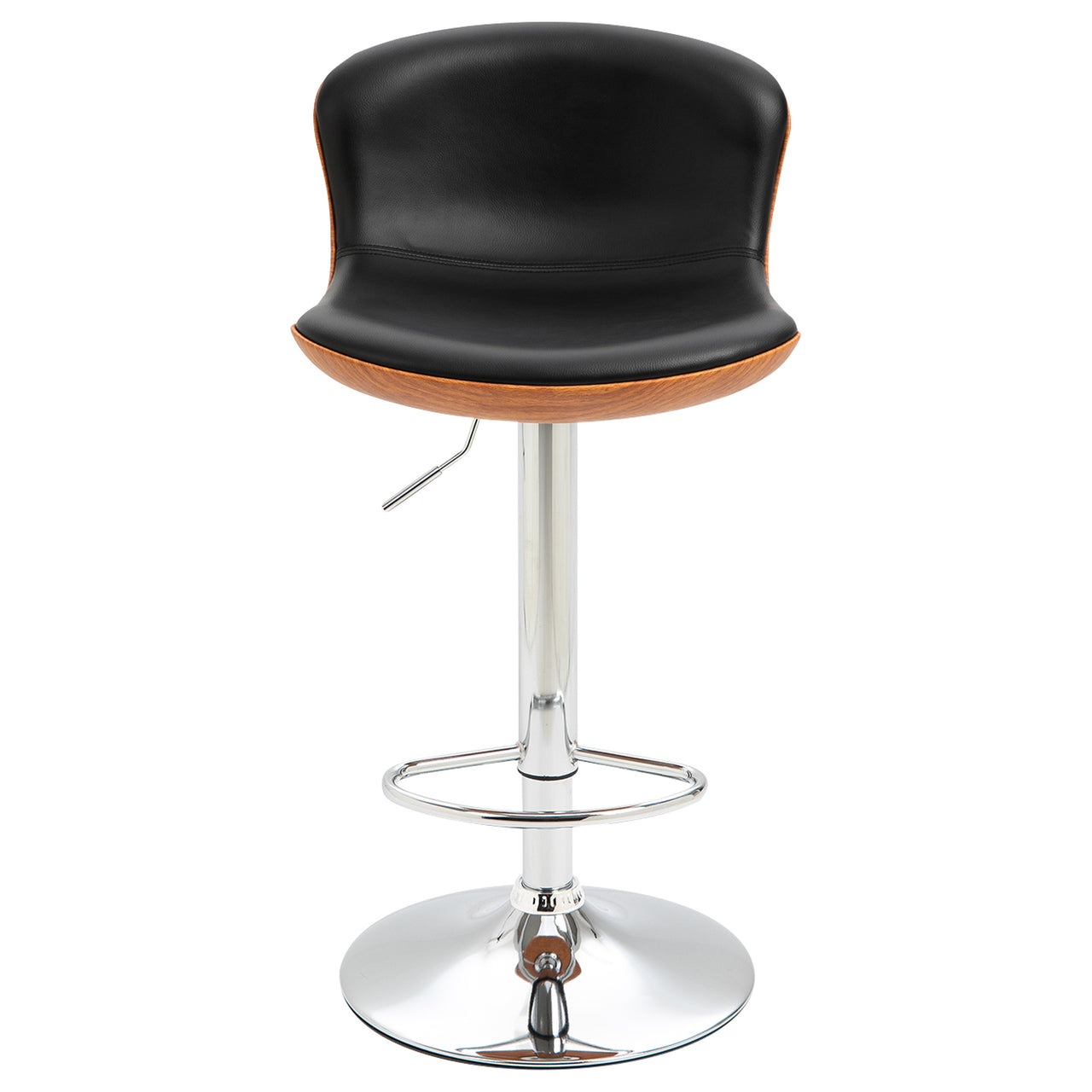 Set van 2 moderne barkrukken zwart met houten zitting voor keuken of bar