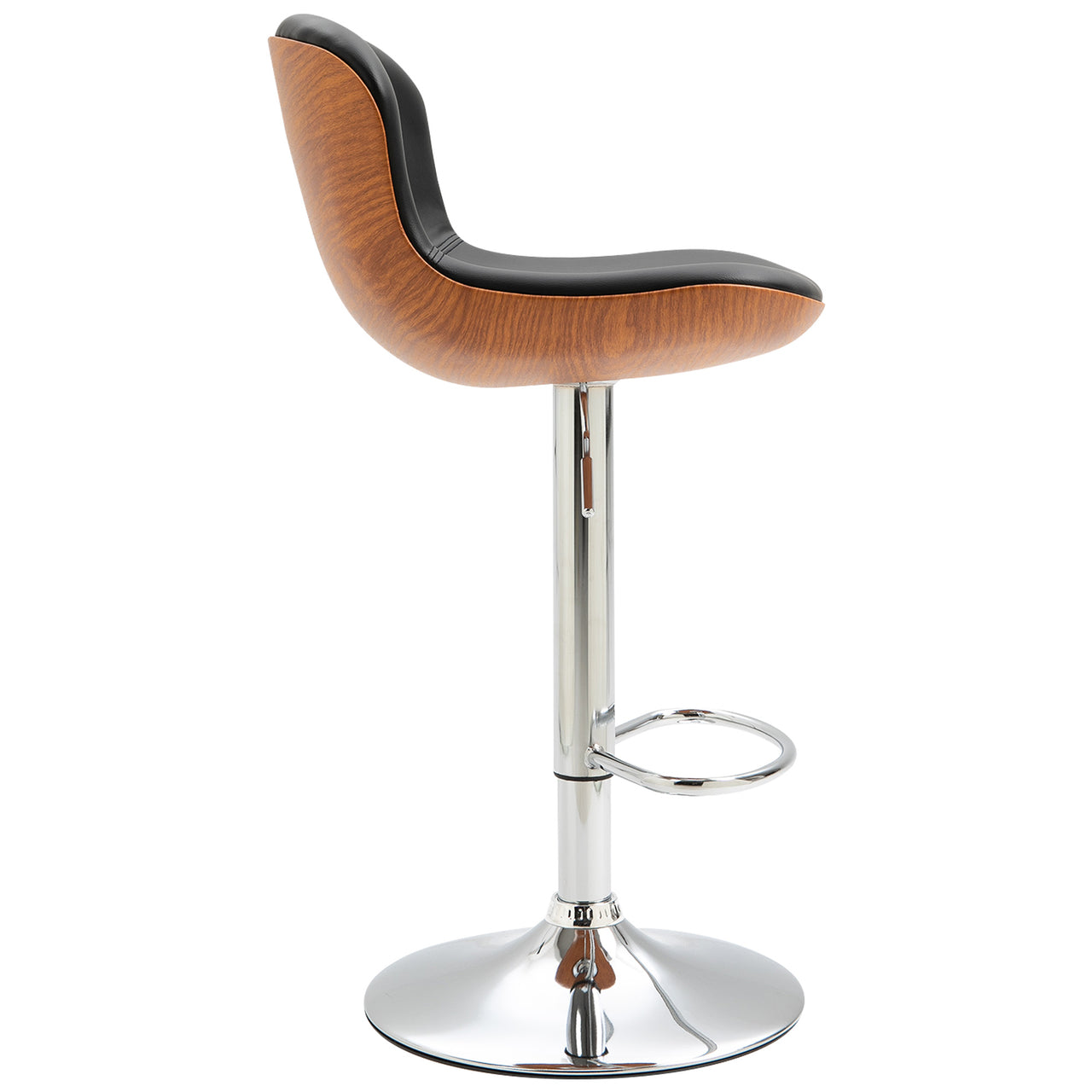 Set van 2 moderne barkrukken zwart met houten zitting voor keuken of bar