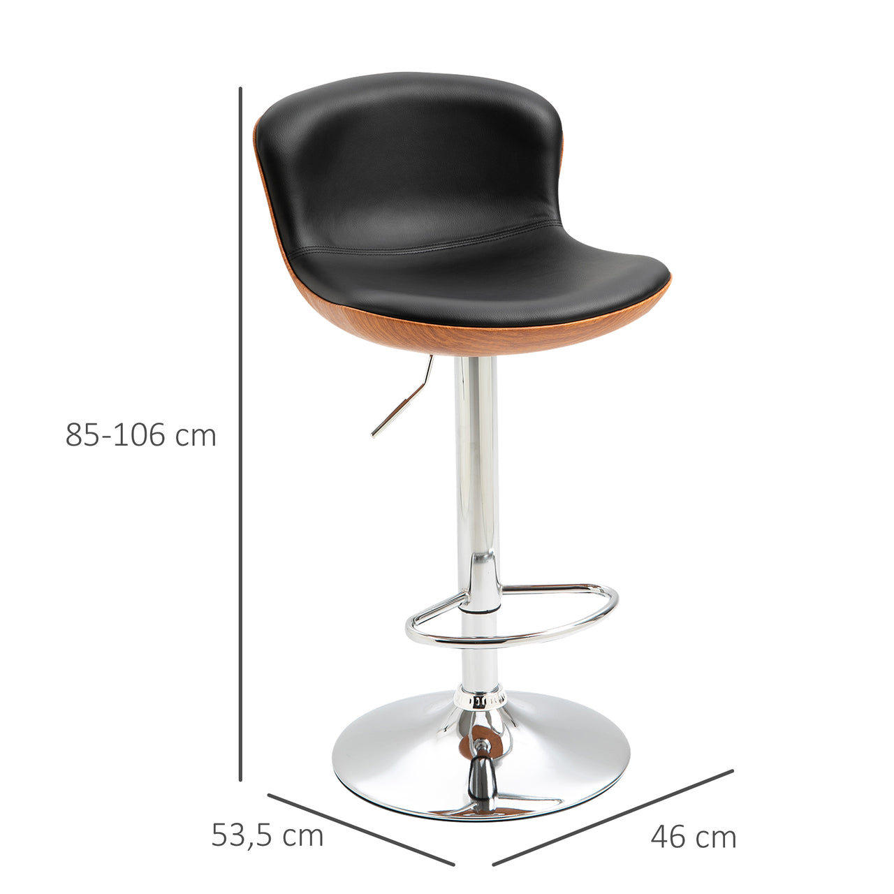 Set van 2 moderne barkrukken zwart met houten zitting voor keuken of bar