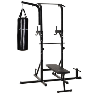Power Tower met bokszak, pull-up, dip & sit-up station – stevig frame met 200kg draagvermogen voor multifunctionele training thuis