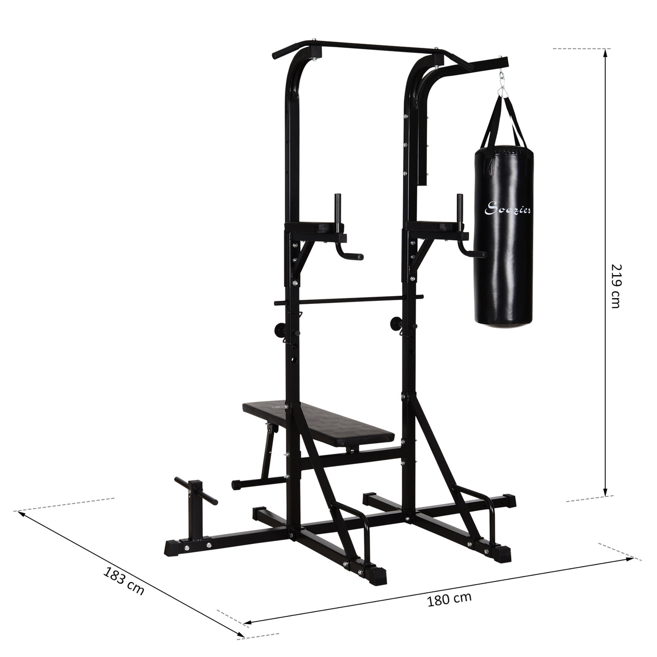 Power Tower met bokszak, pull-up, dip & sit-up station – 200?kg draagvermogen