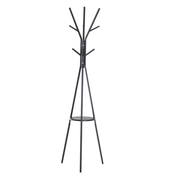 Zwarte staande kapstok met 8 haken en handig schap – 180x45x45 cm