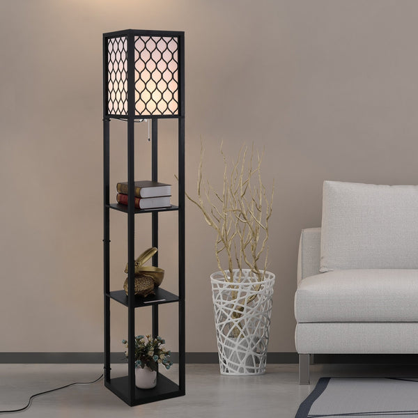 Staande lamp met honingraatdesign en opbergruimte – 160 cm