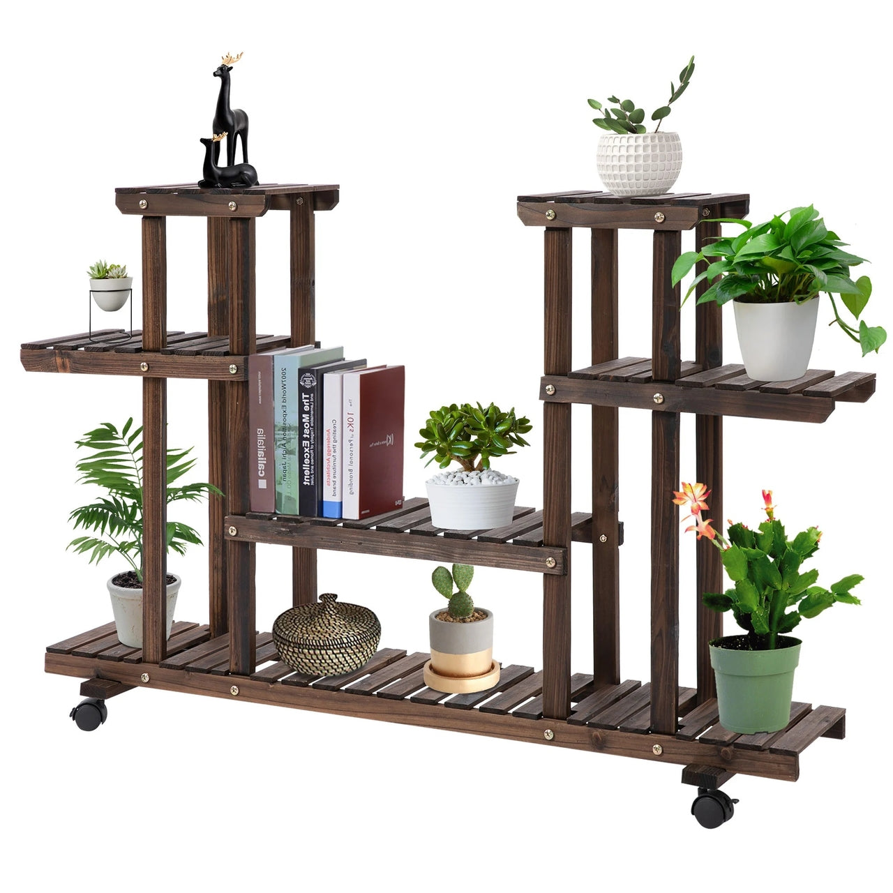 Plantenrek van hout met 4 niveaus – 124x33x80 cm