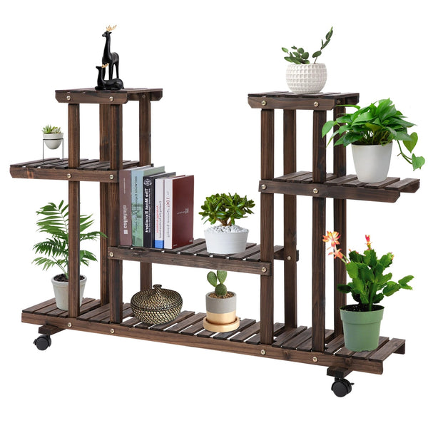 Plantenrek van hout met 4 niveaus – 124x33x80 cm