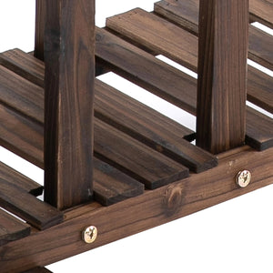 Plantenrek van hout met 4 niveaus – 124x33x80 cm in donkerbruine houten latten en stevige bevestiging