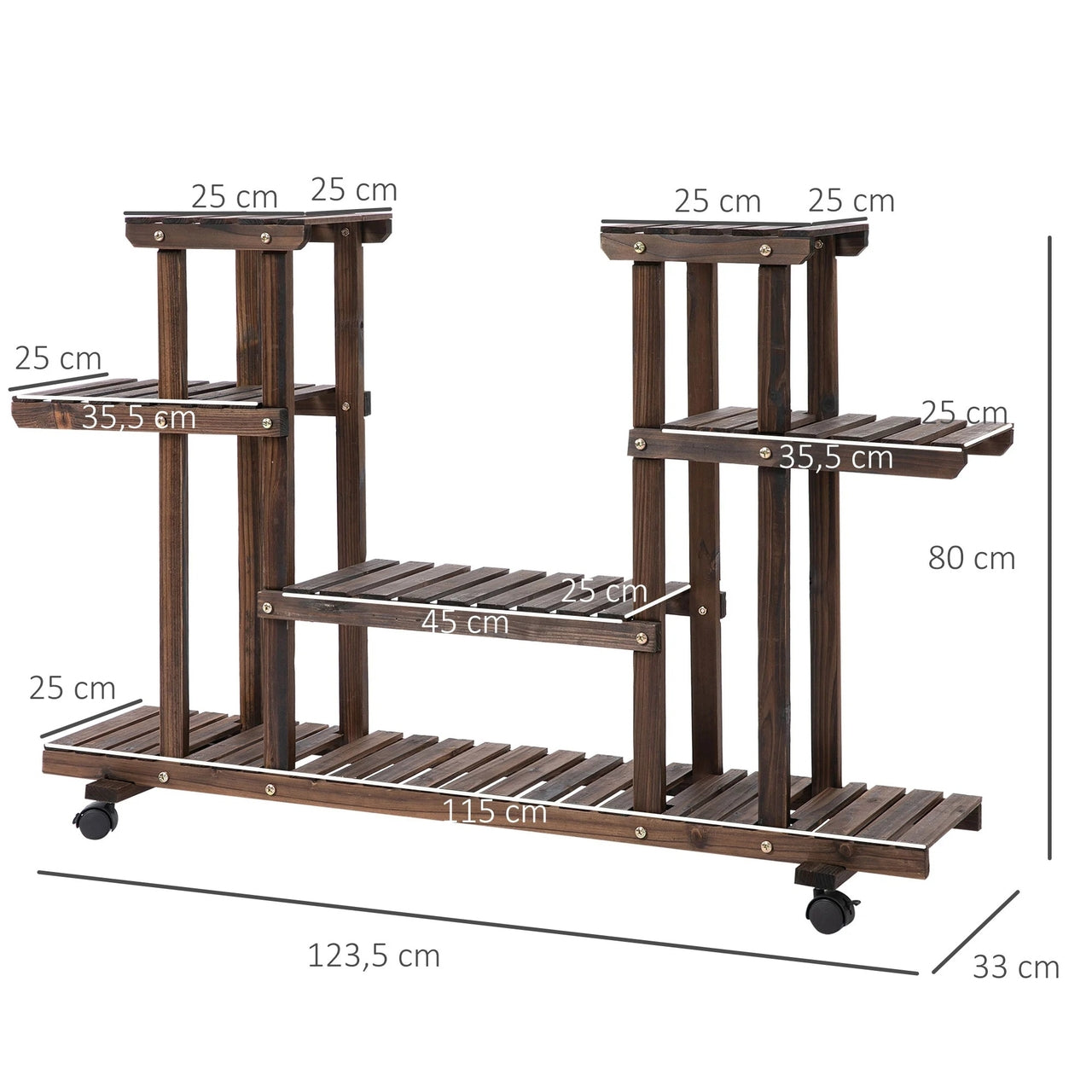 Plantenrek van hout met 4 niveaus – 124x33x80 cm