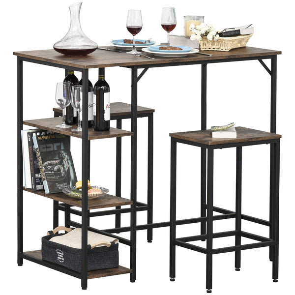 Bartafel eetkamertafel met 2 barstoelen en opbergruimte vintage stijl