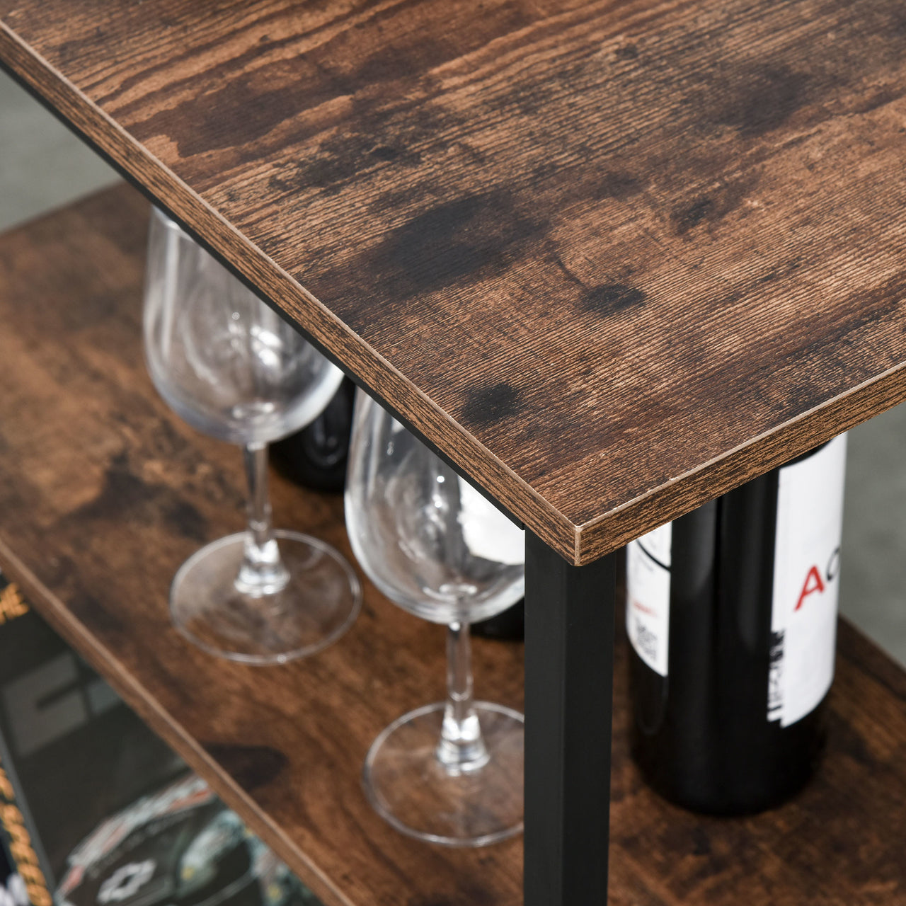 Bartafel eetkamertafel met 2 barstoelen en opbergruimte vintage stijl