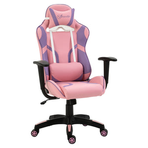 Ergonomische gamestoel in roze-paars met verstelbare rugleuning en comfortabele dikke vulling voor langdurig zitcomfort