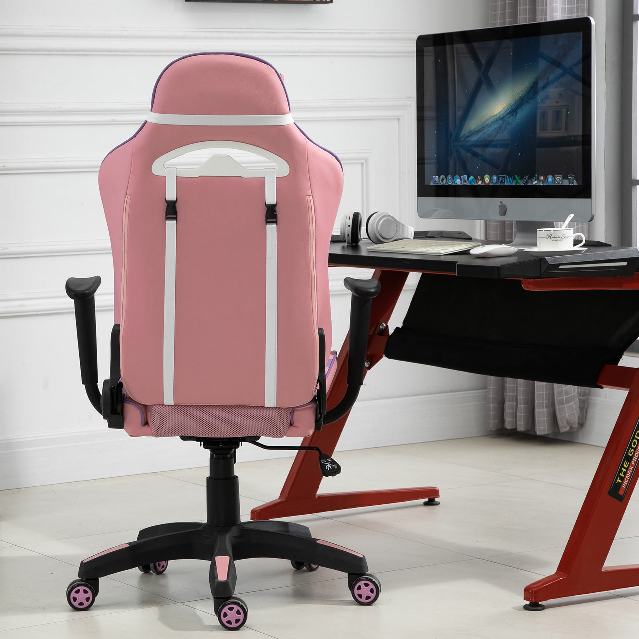 Ergonomische gamestoel in roze-paars met verstelbare rugleuning