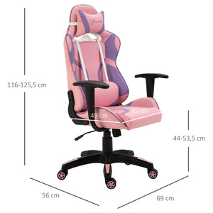 Ergonomische gamestoel in roze-paars met verstelbare rugleuning, comfortabele vulling en verstelbare zithoogte
