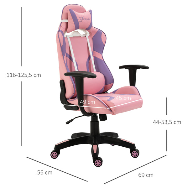 Ergonomische gamestoel in roze-paars met verstelbare rugleuning