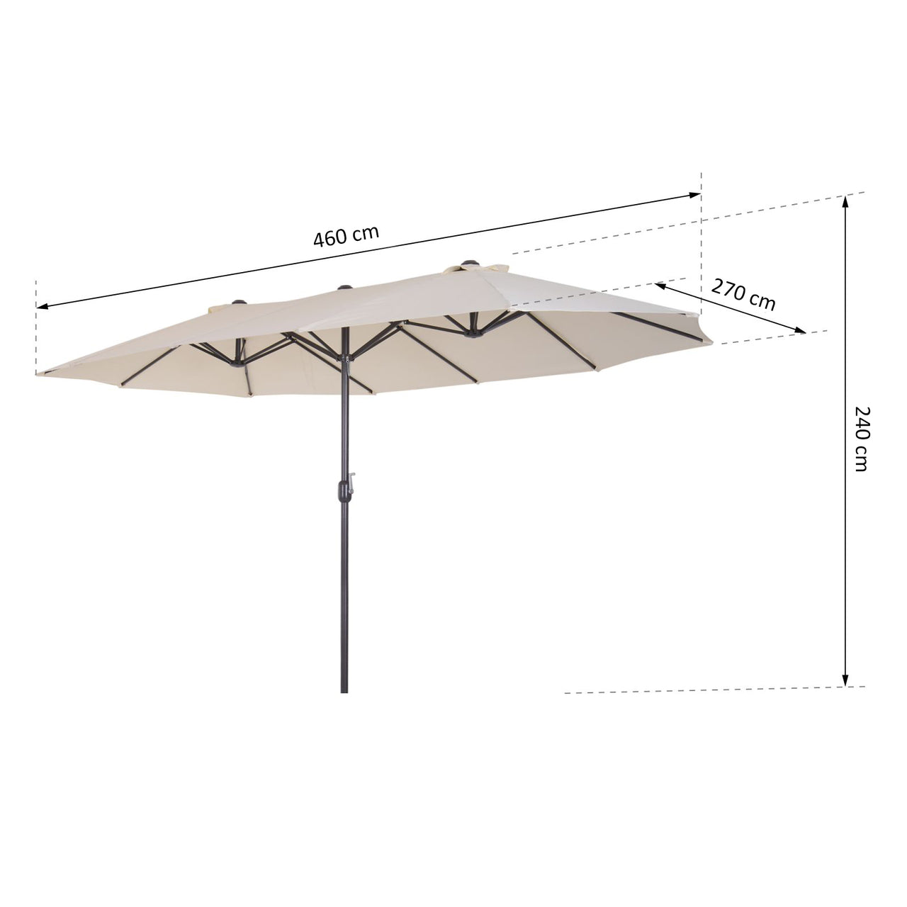 Grote dubbele parasol 460x270 cm beige – Met handslinger voor moeiteloze bediening