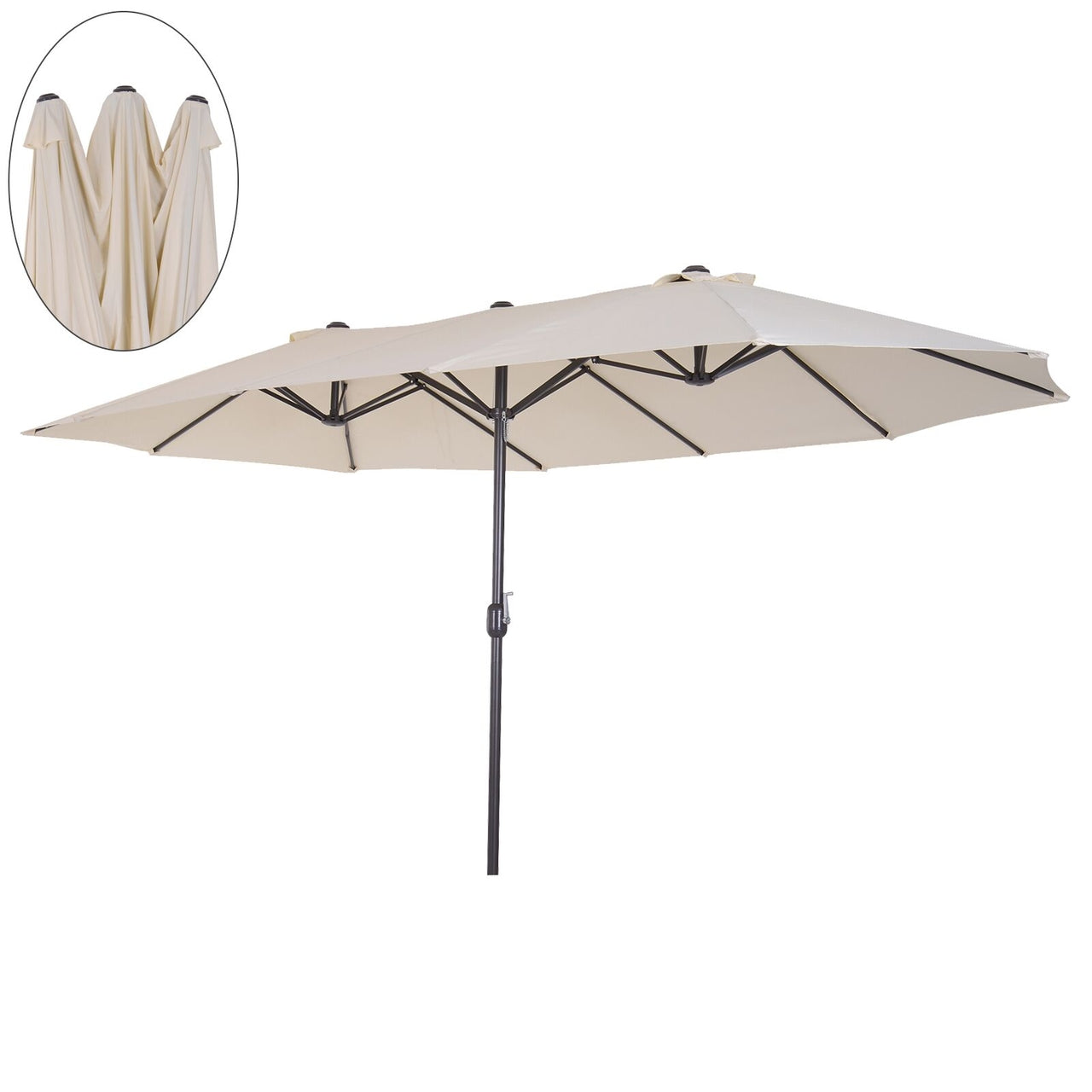 Grote dubbele parasol 460x270 cm beige – Met handslinger voor moeiteloze bediening