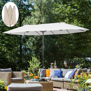 Grote dubbele parasol 460x270 cm beige – Met handslinger voor moeiteloze bediening, ideale schaduw voor terras en tuin