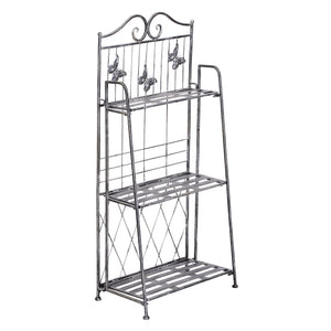 Metalen Plantenstandaard 4 Niveaus licht Grijs 44x25x96 cm met decoratieve vlinders en stevige metalen constructie