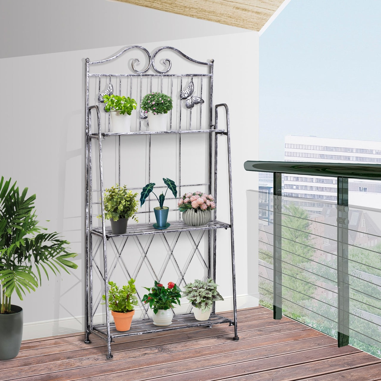 Metalen Plantenstandaard 4 Niveaus licht Grijs 44x25x96 cm