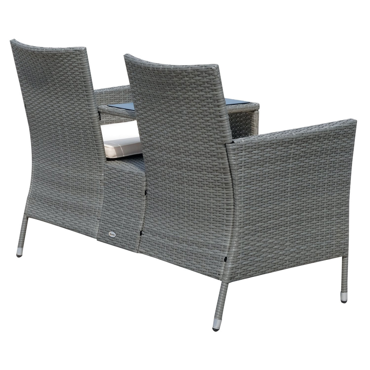 Tuinbank 133 cm breed met tafel – Grijze 2-zitter van poly rotan