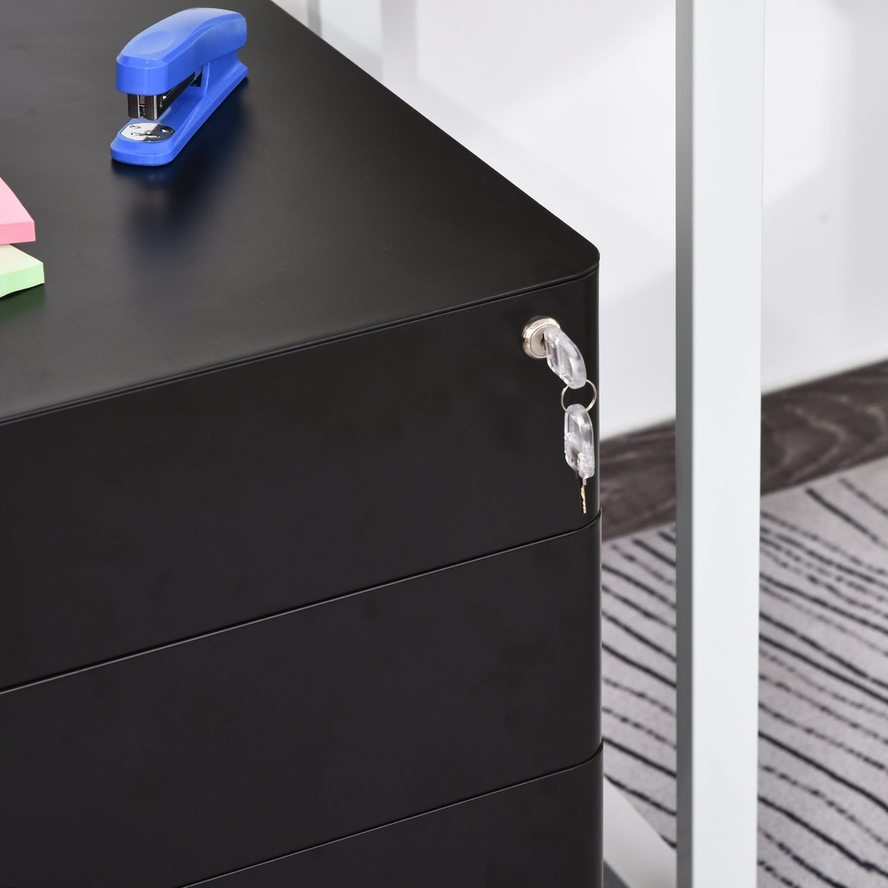 Modern Stalen Ladeblok met 3 Lades en Slot - Zwart