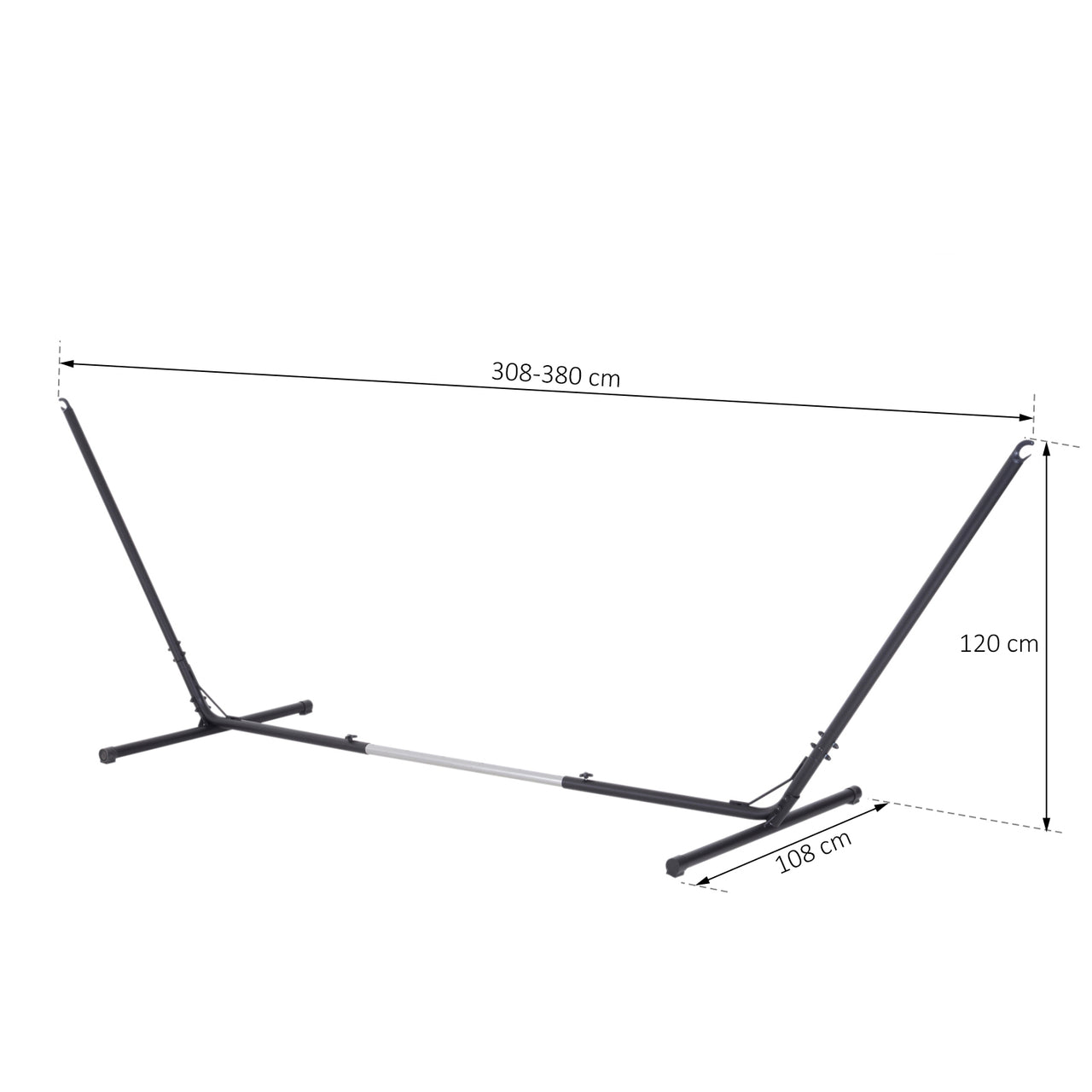 Zwarte Hangmatstandaard 380x120x108 cm – Max 120 kg